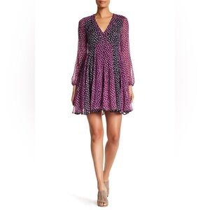 Diane Von Furstenberg DVF Ivetta Silk Chiffon Dress Size 14 Purple Navy Polka